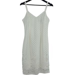White House Black Market Slip Dress Size 10P White Eyelet Satin Coquette Coastal